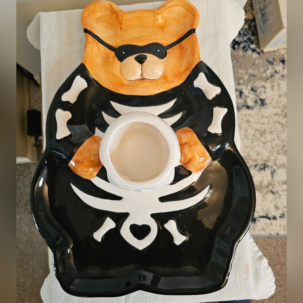 Halloween Skelton Bear Chip And Dip Serving Bowl